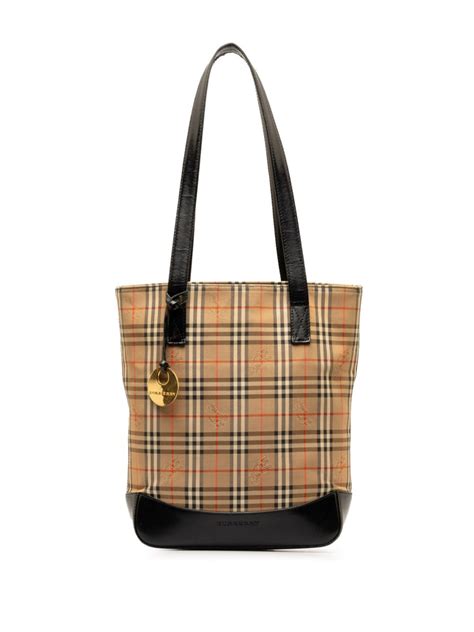 burberry haymarket check tote bag in plum trim|2000.